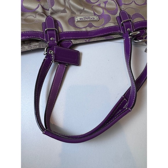 Y2K Coach Signature Tote Bag Women Purple Tan Monogram Patent Trim Aesthetic - Picture 11 of 12